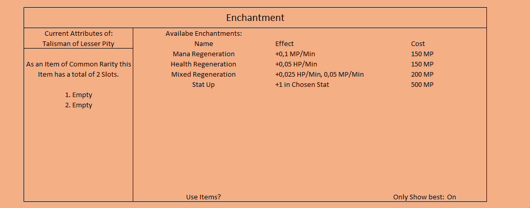 Enchantment Screen: Talisman of Lesser Pity